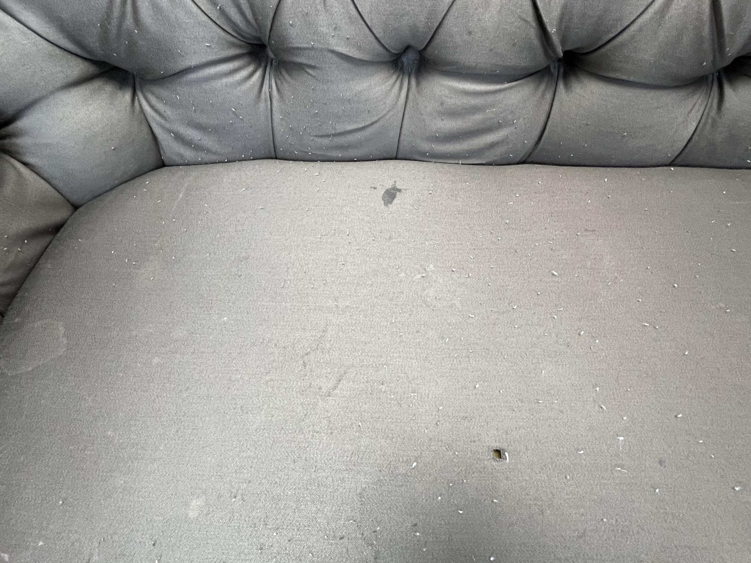 Chesterfield sofa, contemporary on turned supports. (Some stains and burn marks) H.70 W.215 D.90cm. - Image 6 of 8