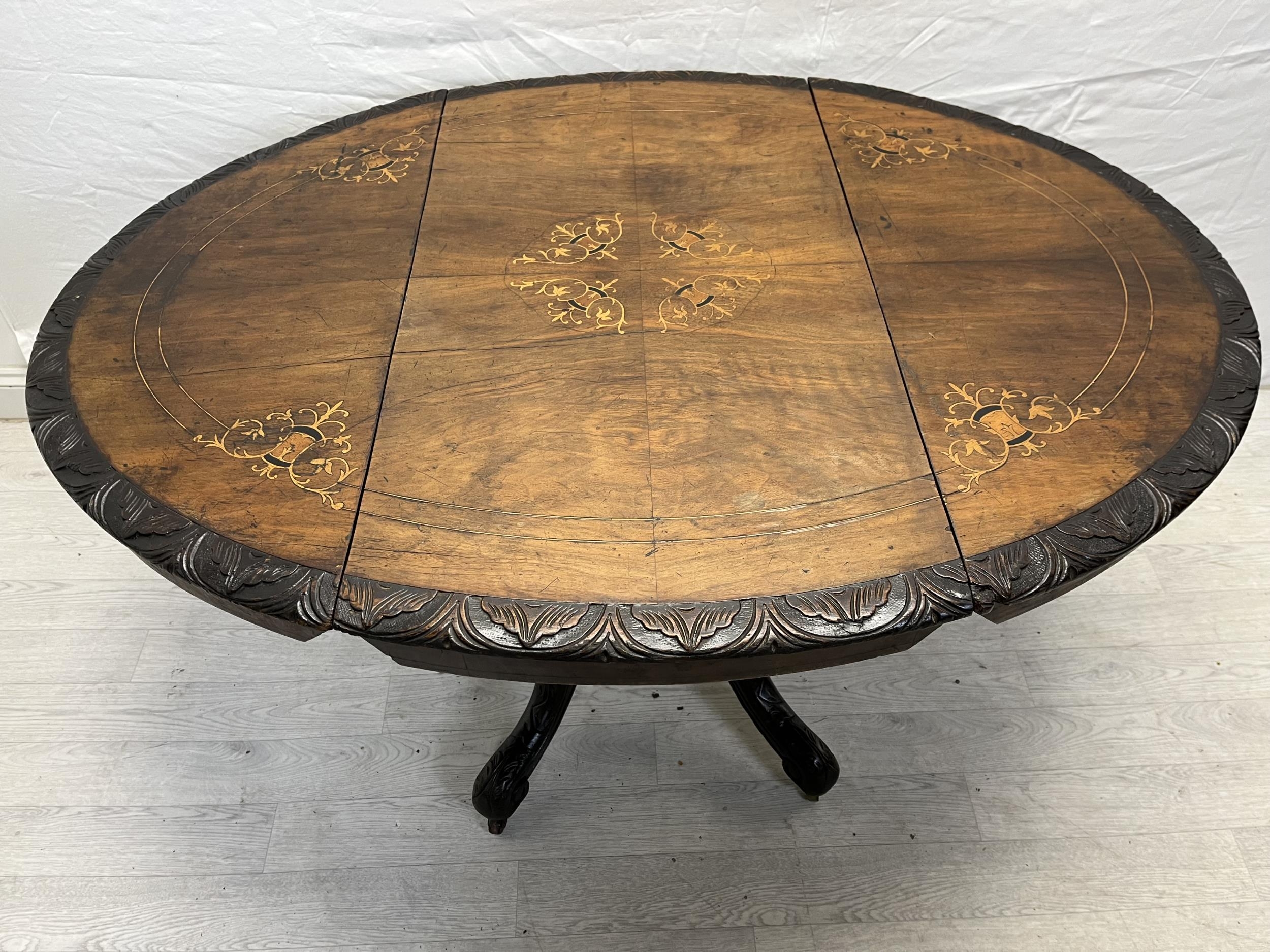 Dining table, 19th century walnut and satinwood inlaid. H.71 W.51 D.99.5cm. Extended W.132.5cm. - Image 5 of 7