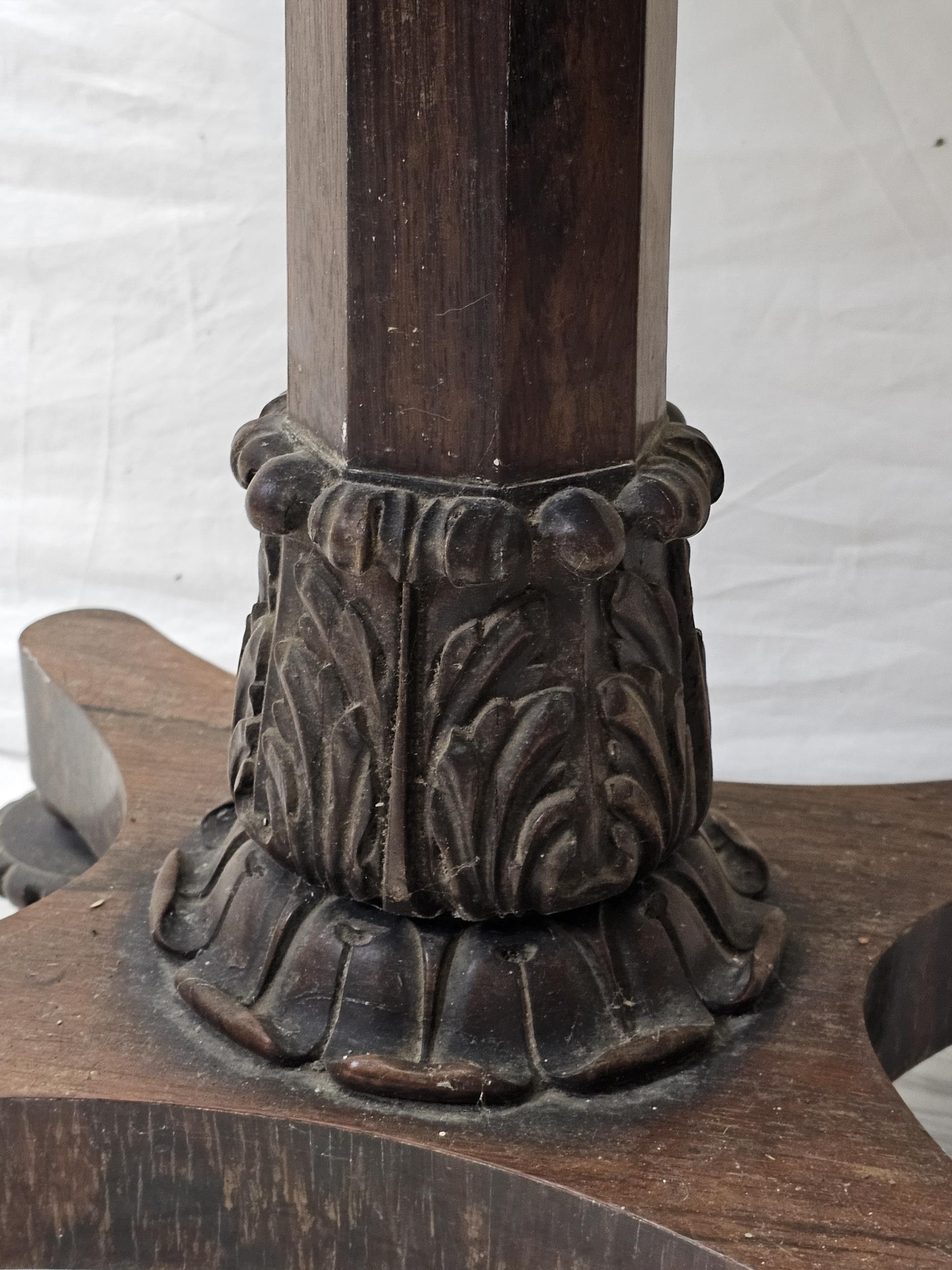 A William IV rosewood foldover top chess and card table raised on faceted column and acanthus carved - Image 12 of 12