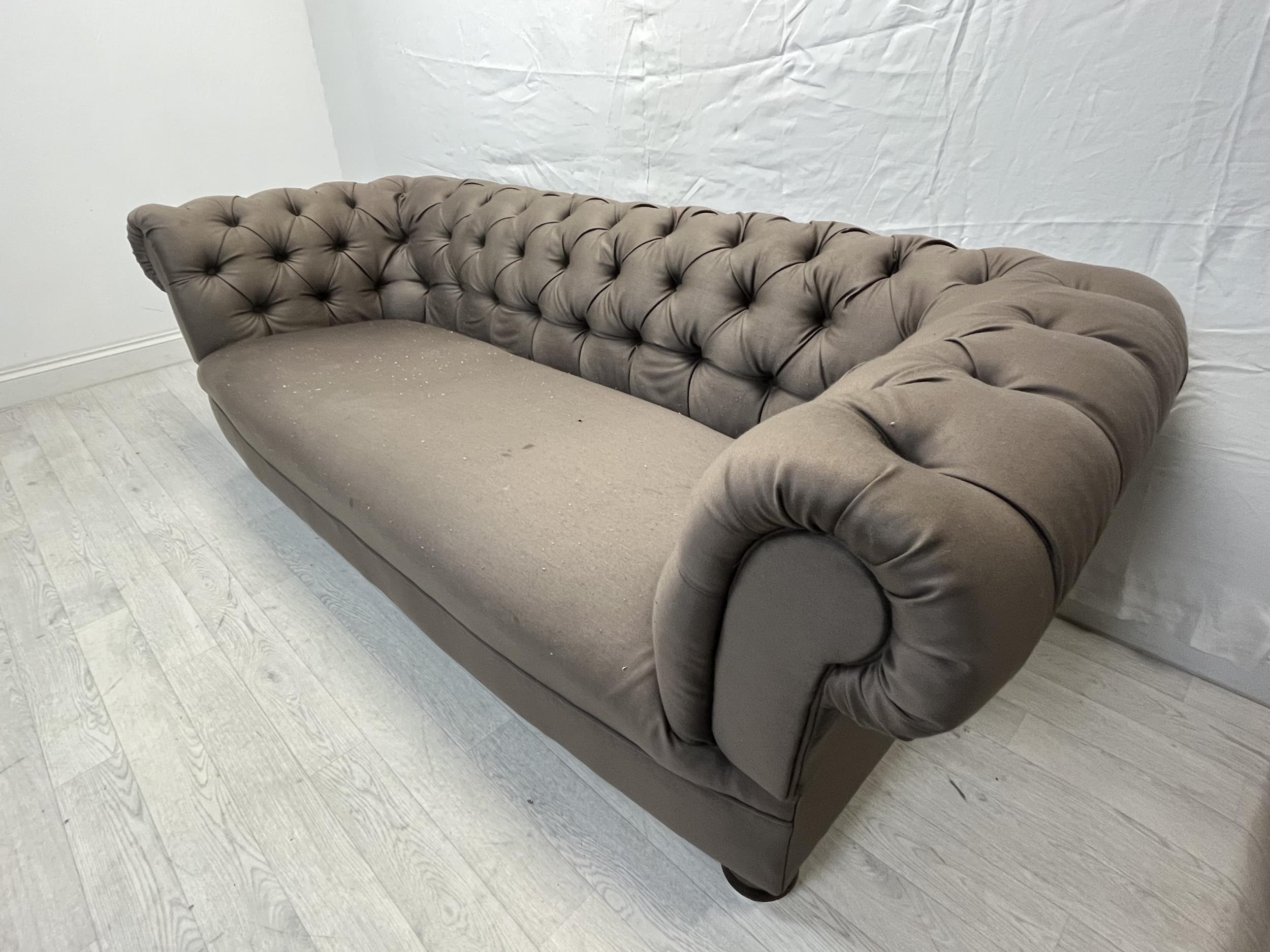 Chesterfield sofa, contemporary on turned supports. (Some stains and burn marks) H.70 W.215 D.90cm. - Image 3 of 8