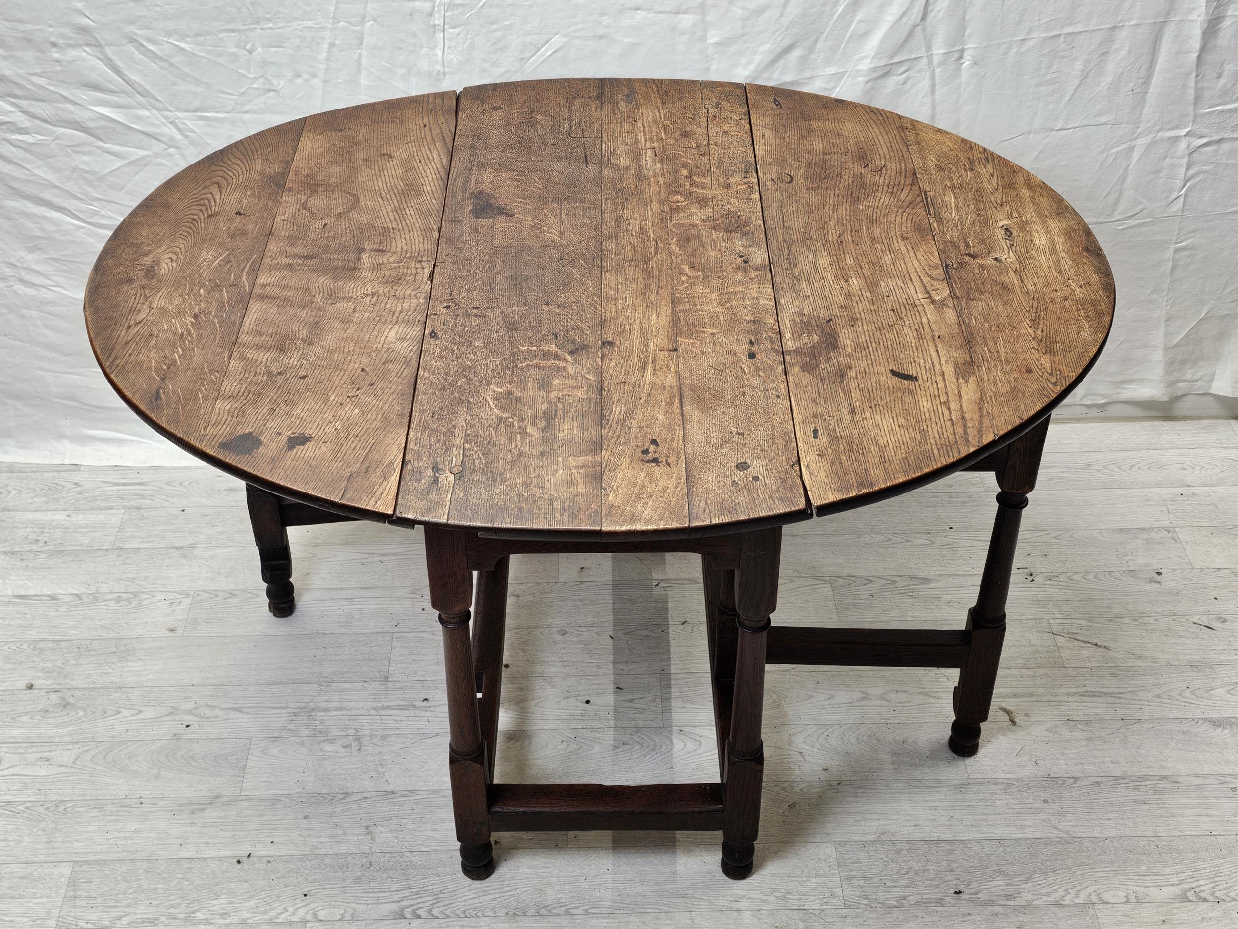 Dining table, 19th century oak with drop flap and gateleg action. H.122 D.90cm. - Image 7 of 10