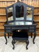 A contemporary Continental style dressing table and matching stool. H.77 W.114 D.48cm. with mirror