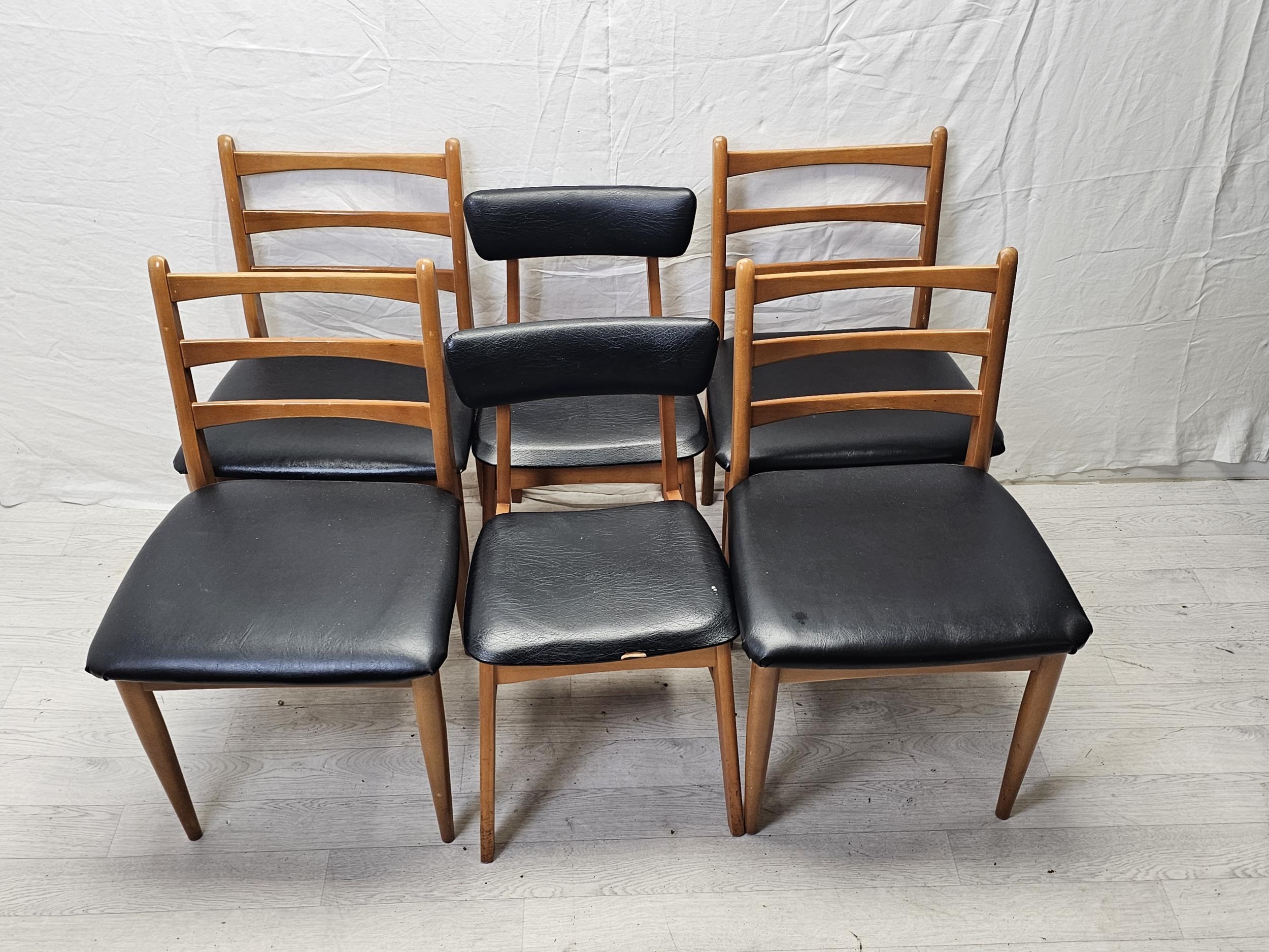 A set of four 1970's vintage teak and vinyl dining chairs by Schreiber along with a pair of similar. - Image 2 of 8