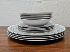A Wedgwood "Florentine Turquoise" part dinner service for four people. Large plates are W.27cm. (Qty