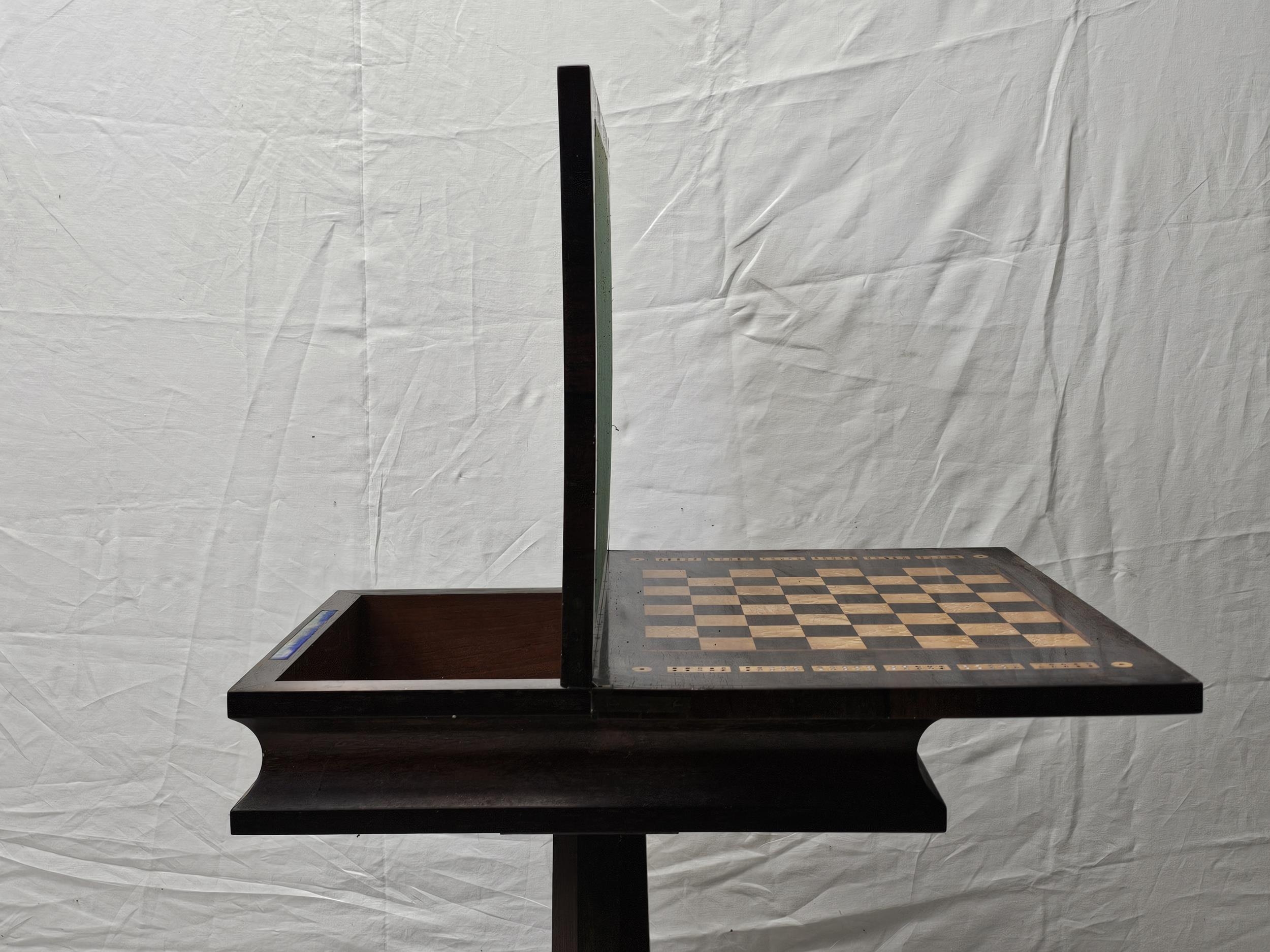A William IV rosewood foldover top chess and card table raised on faceted column and acanthus carved - Image 6 of 12