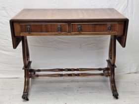 Sofa table, Regency style mahogany and satinwood strung. H.74 W.135 D.89cm.