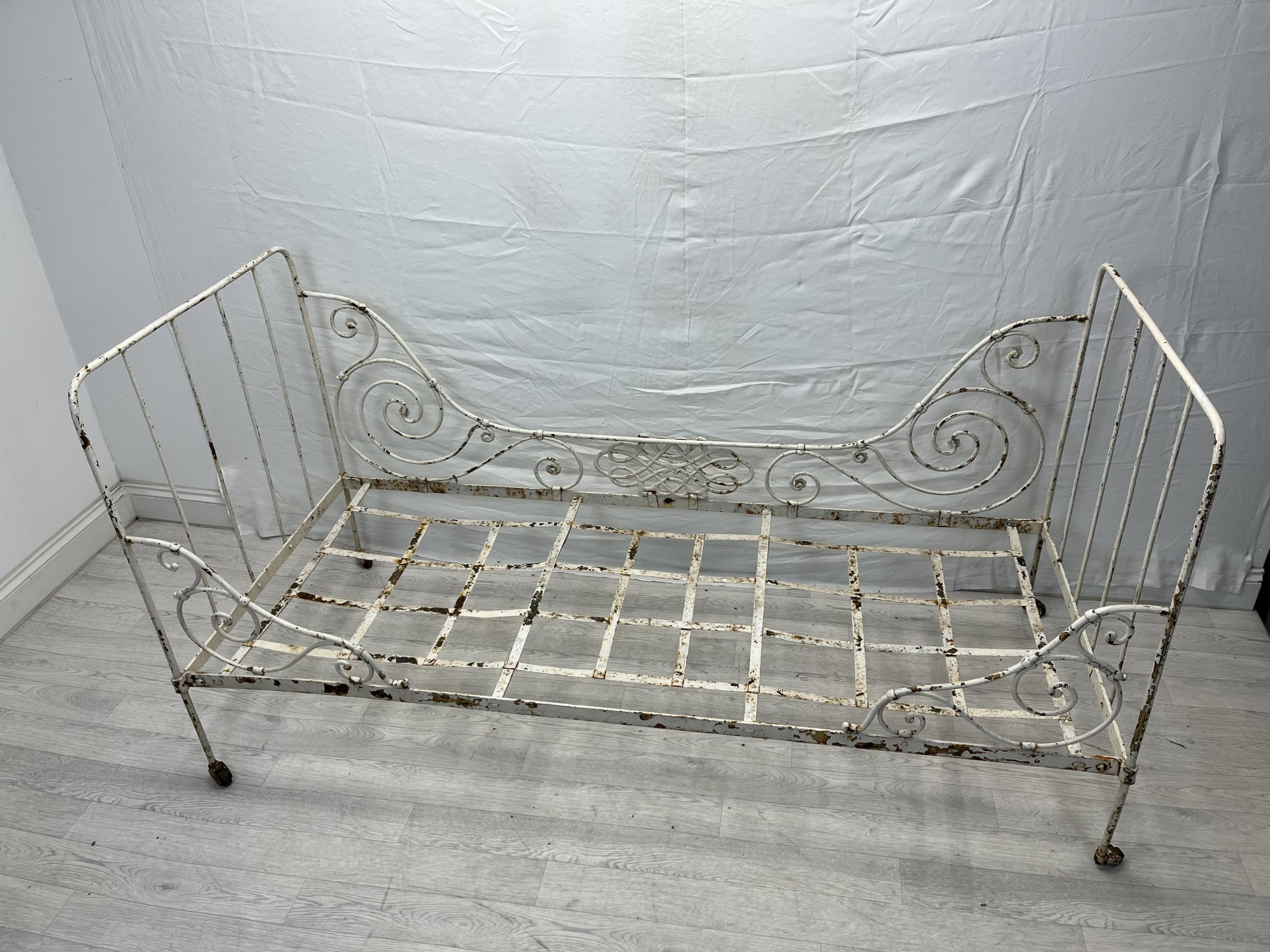 A Victorian painted metal folding single bedstead. H.96 W.184 D.79cm. - Image 2 of 6