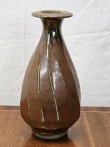 Vase, Royal Copenhagen, twist design brown glaze. H.30cm.