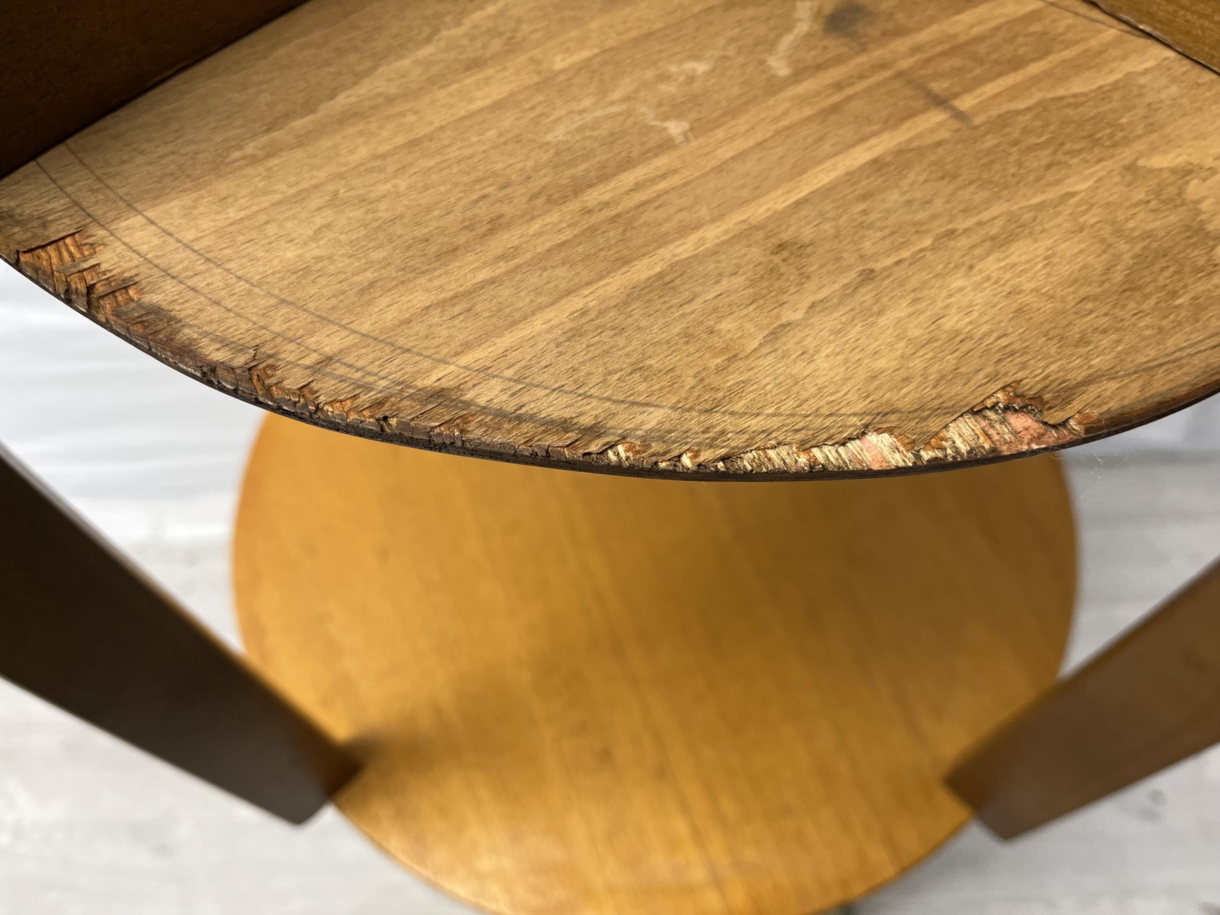 A mid century laminated ply occasional table along with an industrial style stool. H.50 Dia.53cm. - Image 5 of 5