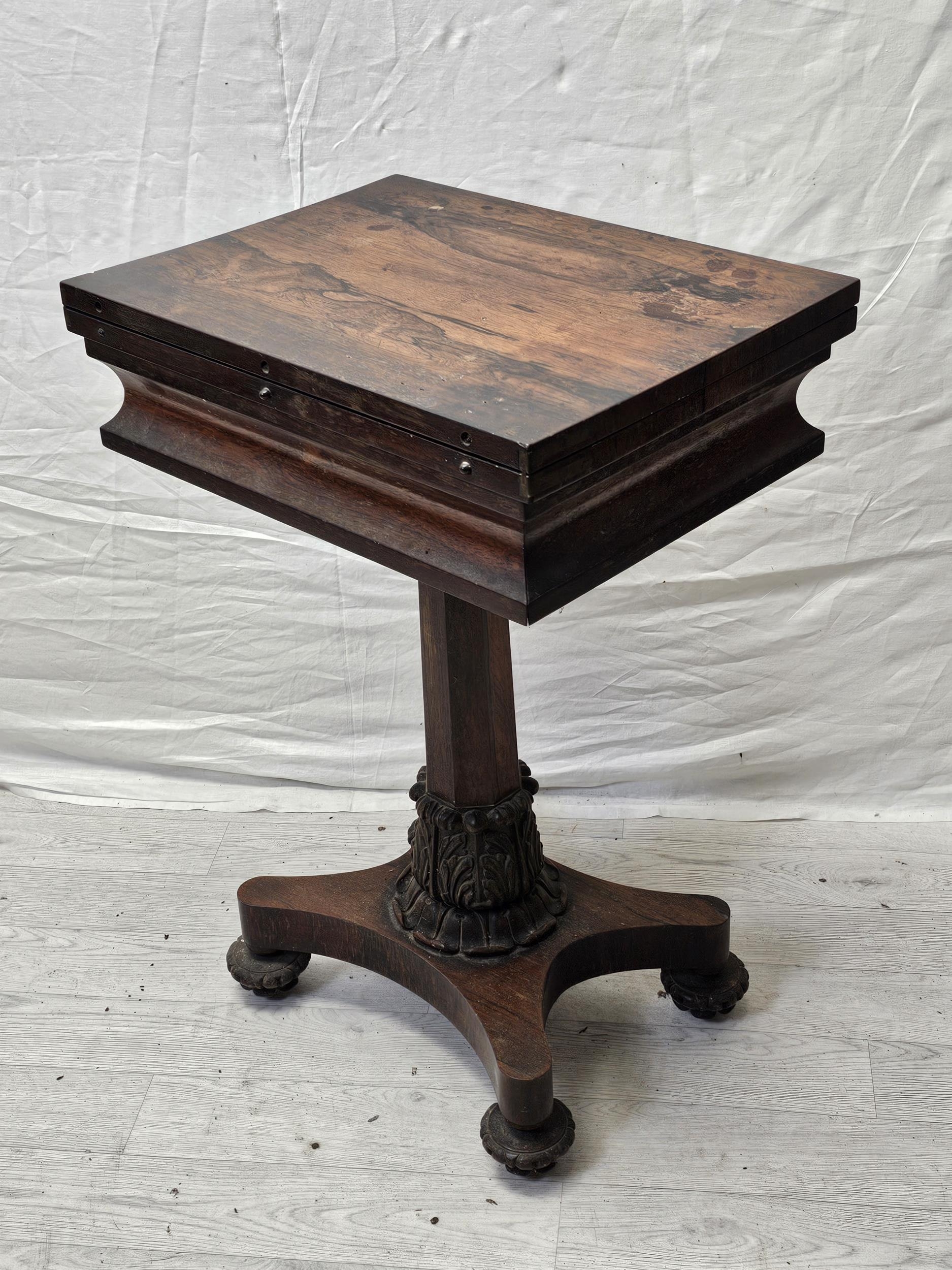 A William IV rosewood foldover top chess and card table raised on faceted column and acanthus carved - Image 2 of 12