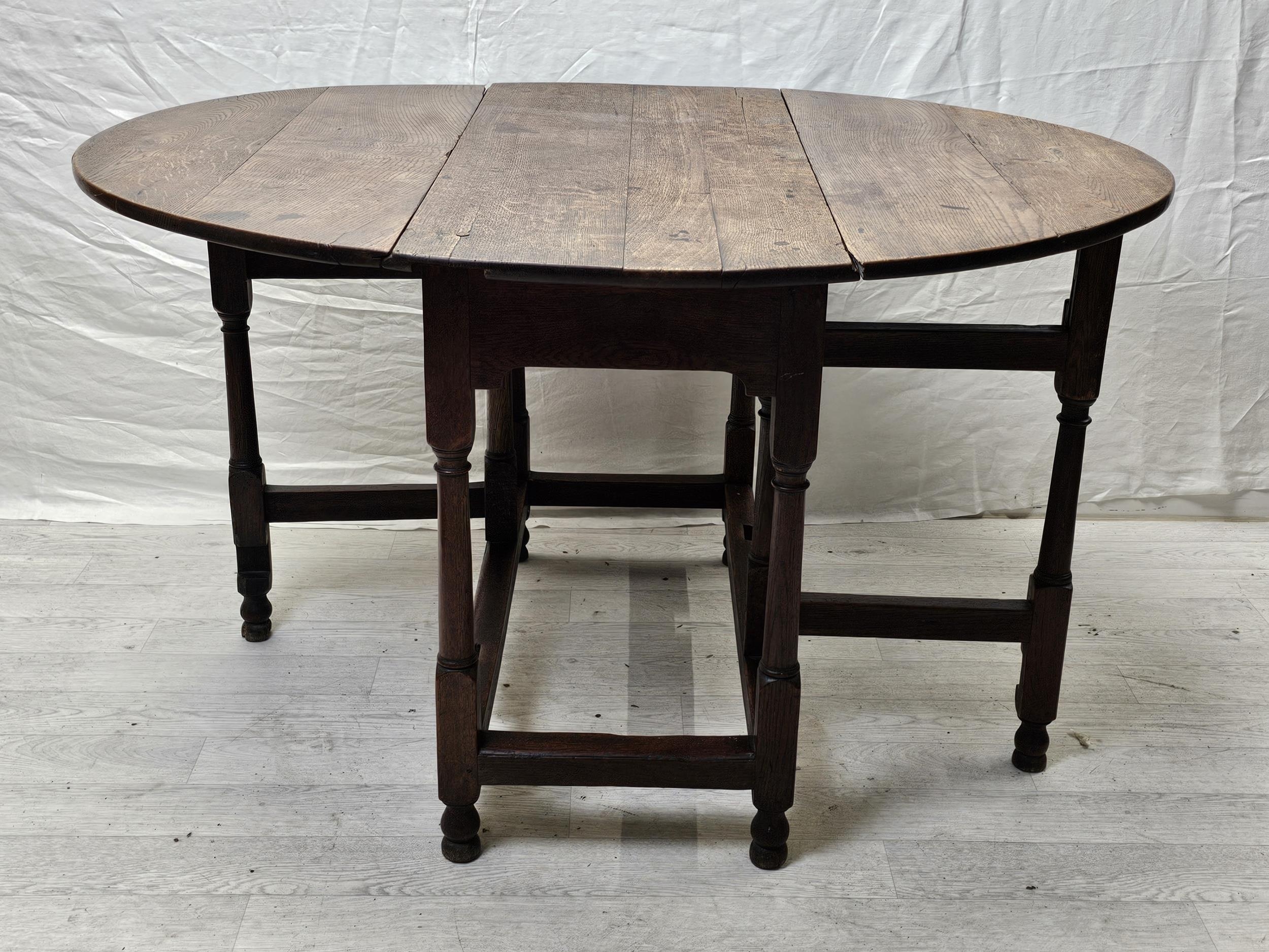 Dining table, 19th century oak with drop flap and gateleg action. H.122 D.90cm. - Image 6 of 10