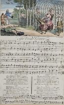 B. Cole, a 19th century hand coloured engraving of a lady playing the harpsichord with sheet music
