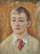 Oil on board, portrait of a young boy, unframed and unsigned. H.46 W.36cm.