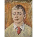 Oil on board, portrait of a young boy, unframed and unsigned. H.46 W.36cm.