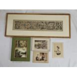 A Chinese silk embroidery, glazed and framed, a Chinese watercolour and old photographs. Silk is H.