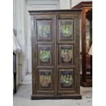 Hall cupboard, Indian teak with all-over hand painted decoration. H.191 W.91 D.50cm.