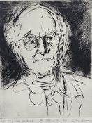 Artist's proof etching of V S Pritchett signed by the artist, framed and glazed. H.52 W.41cm.