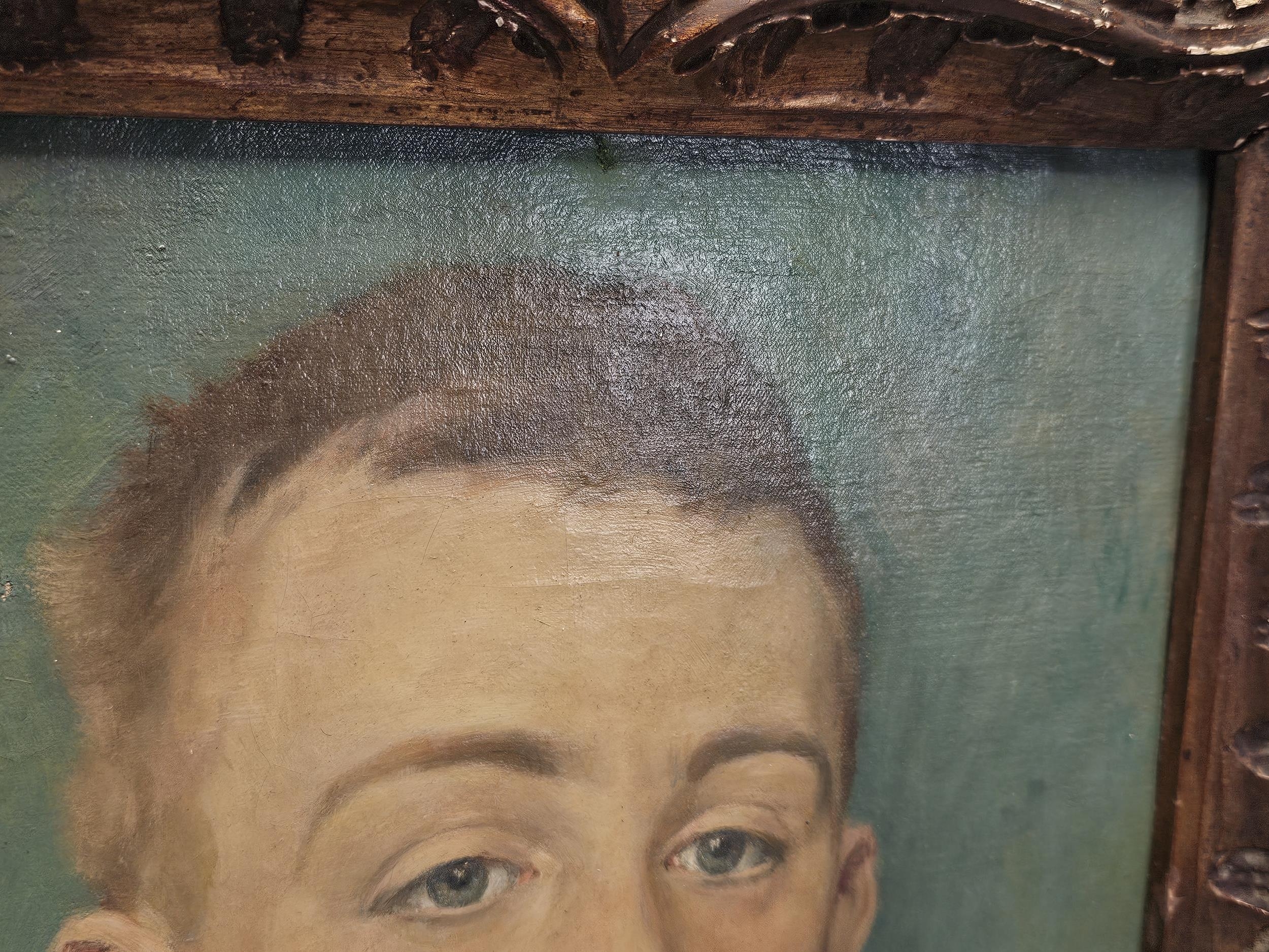 Oil in canvas laid on board, portrait study, gilt framed. H.55 W.43cm. - Image 3 of 5