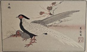 Kitao Masayoshi (1764-1824), woodblock print, silver pheasants. H.46 W.33cm.