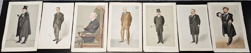 A collection of seven early 20th century Vanity Fair type prints. H.37 W.25cm.