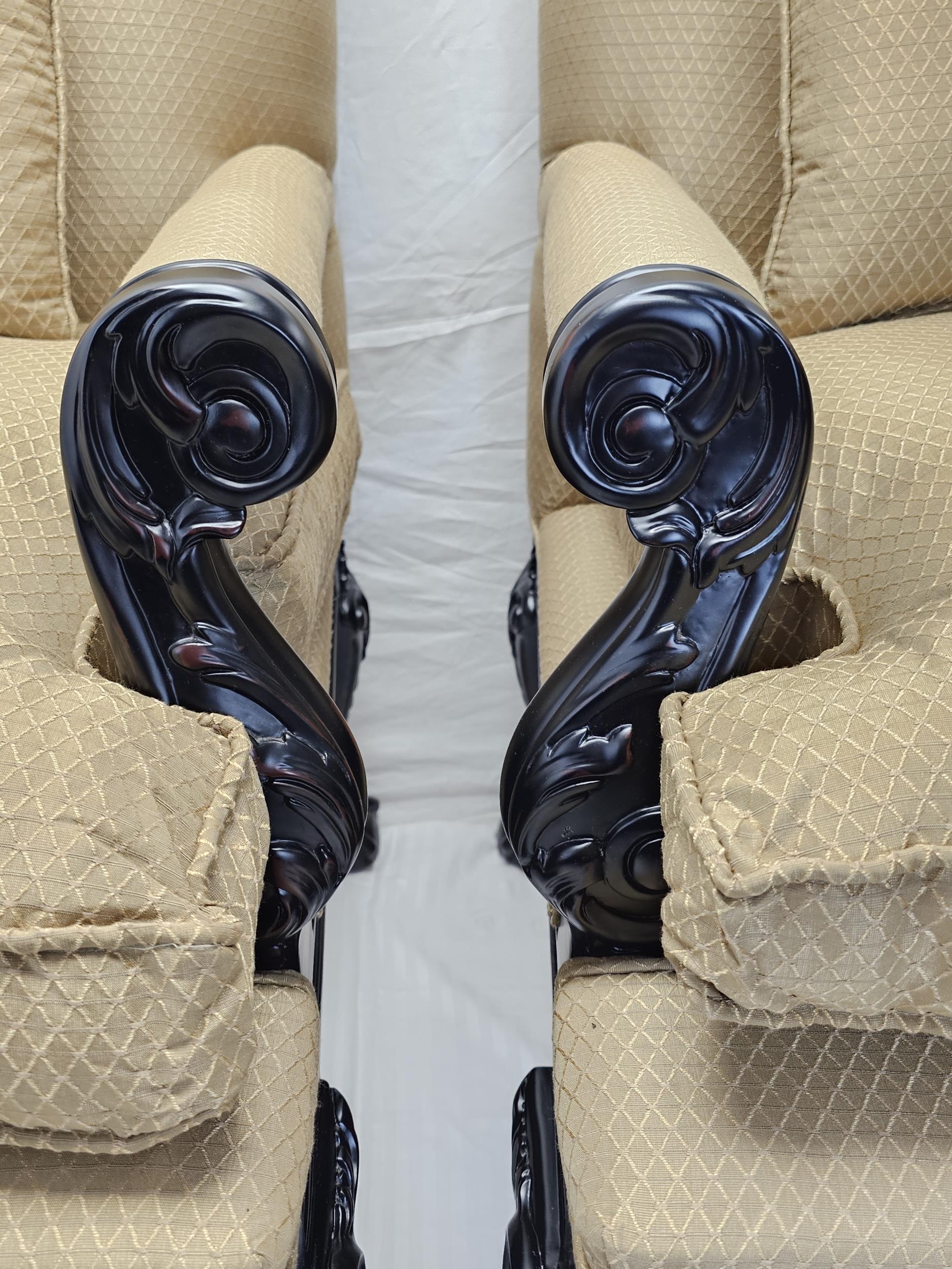 A pair of contemporary (new and unused) early Georgian armchairs with carved ebonised frames. - Image 3 of 7