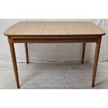 Dining table, 1970s vintage teak by Schreiber with integral fold out leaf. H.74 W.167 D.87cm.