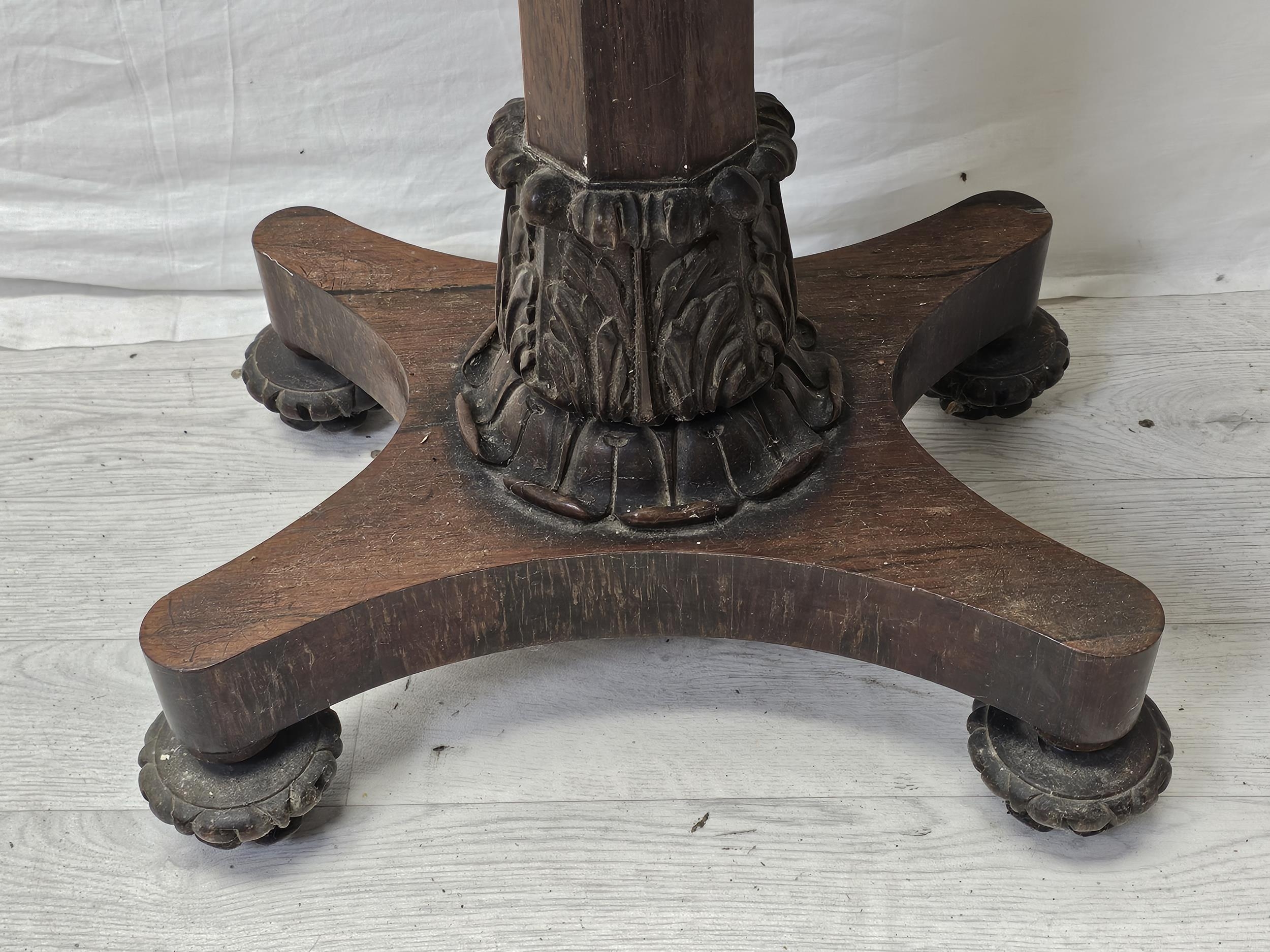 A William IV rosewood fold over top chess and card table raised on faceted column and acanthus - Image 11 of 12