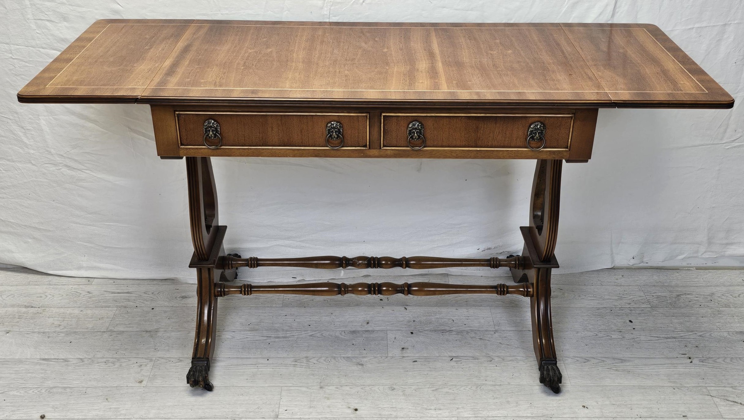 Sofa table, Regency style mahogany and satinwood strung. H.74 W.135 D.89cm. - Image 2 of 8