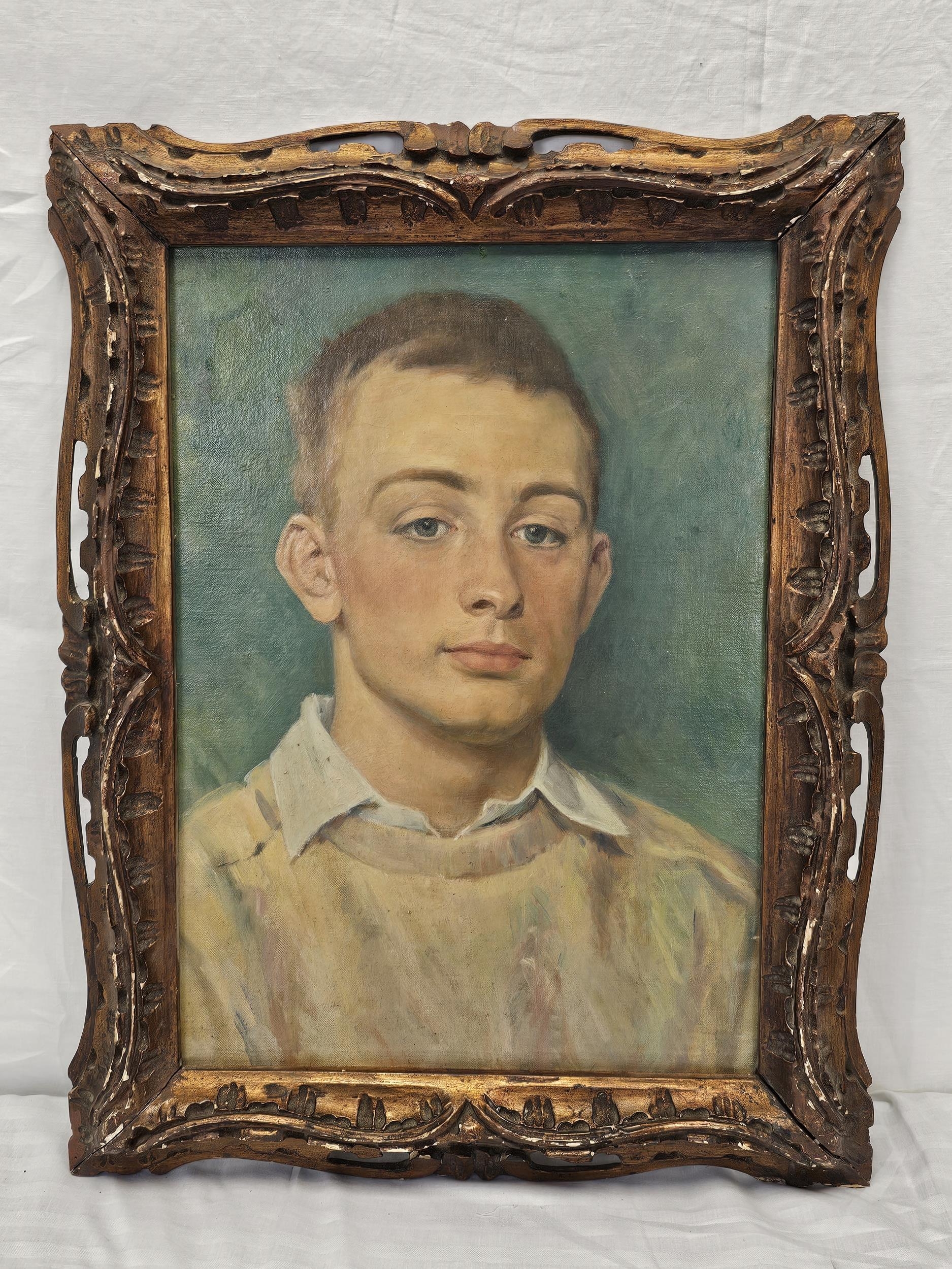 Oil in canvas laid on board, portrait study, gilt framed. H.55 W.43cm. - Image 2 of 5