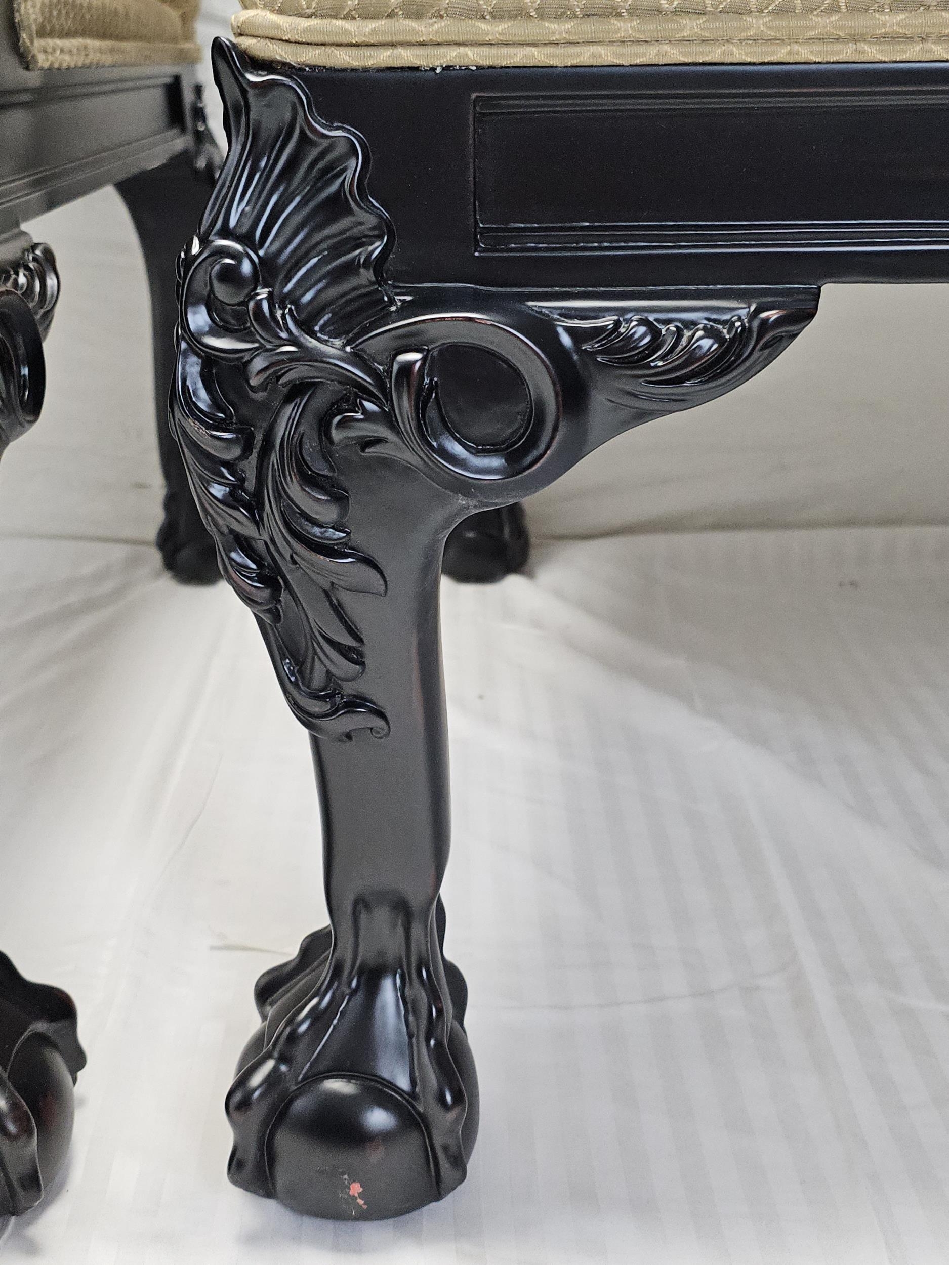 A pair of contemporary (new and unused) early Georgian armchairs with carved ebonised frames. - Image 6 of 7