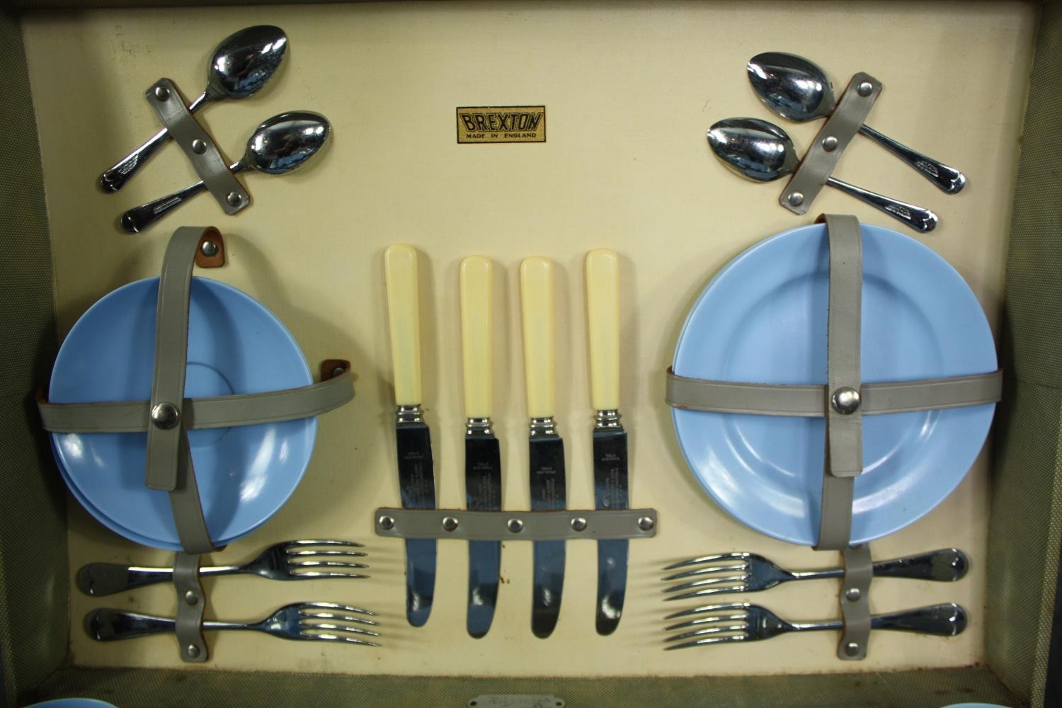 Picnic set, vintage Brexton, cased fully fitted and complete. H.15 W.53. D.38cm. - Image 4 of 7