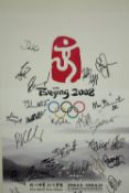 A framed and glazed poster for the Beijing Olympics 2008. Signed by a variety of Olympic champion