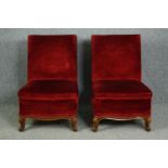 A pair of 19th century salon chairs raised on carved walnut Louis XV style supports. H.83cm. (each)