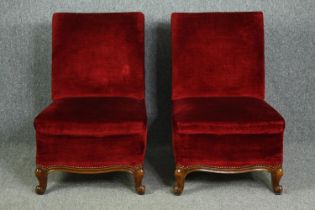 A pair of 19th century salon chairs raised on carved walnut Louis XV style supports. H.83cm. (each)