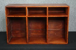 A vintage open table top bookcase. H.47 W.74 D.25cm. (Some shelves missing as seen).