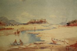 Watercolour, 19th century, beach and estuary at low tide, unsigned, framed and glazed. H.23 W.33cm.