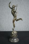 After Giovanni da Bologna, a bronze figure of Mercury on a marble base, signed. H.59cm.