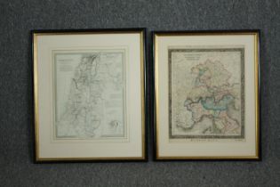 Two Engravings, 19th century hand coloured, one Palestine and the other Germany, framed and