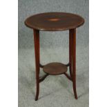 Occasional table, Edwardian mahogany with central satinwood conch shell inlay. H.71 D.53cm.