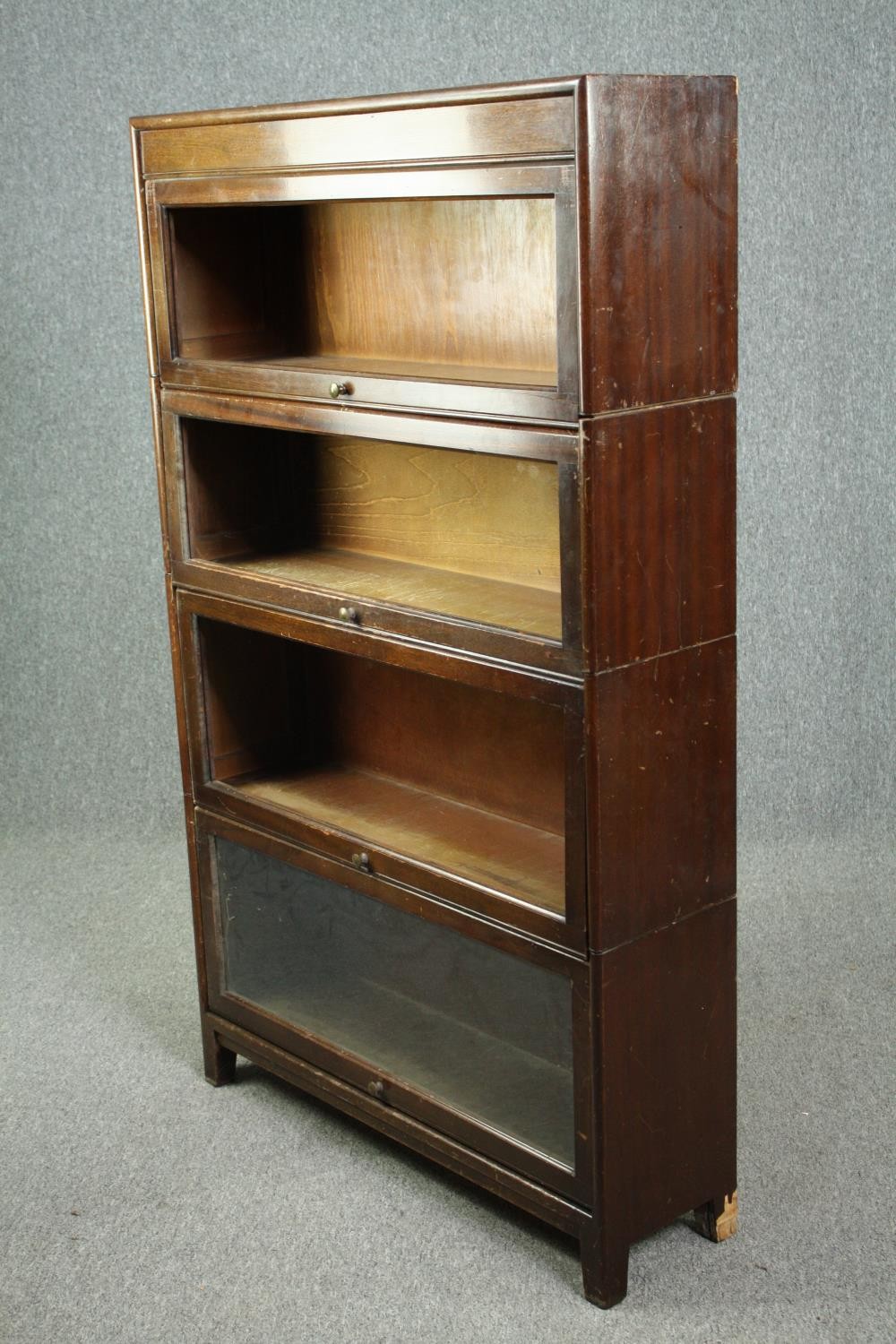 Bookcase, mid century Globe Wernicke style mahogany in four sections with maker's mark to the - Image 3 of 8