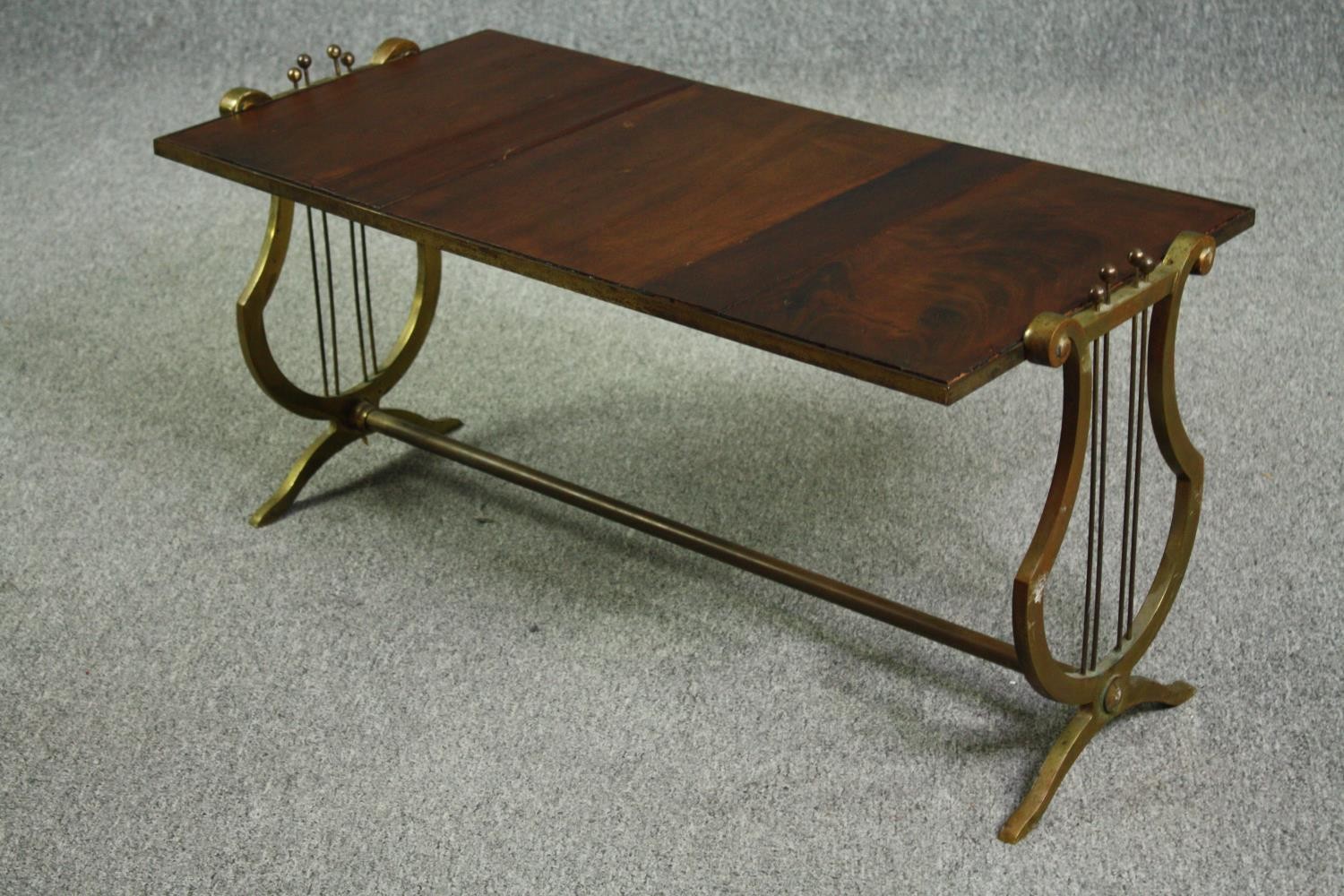 Coffee table, vintage brass with inset mahogany planked top. H.45 W.86 D.43cm. - Image 3 of 6