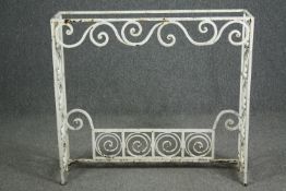 A 19th century wrought iron painted conservatory console table. (Lacks it's top). H.92 W.102 D.28cm.