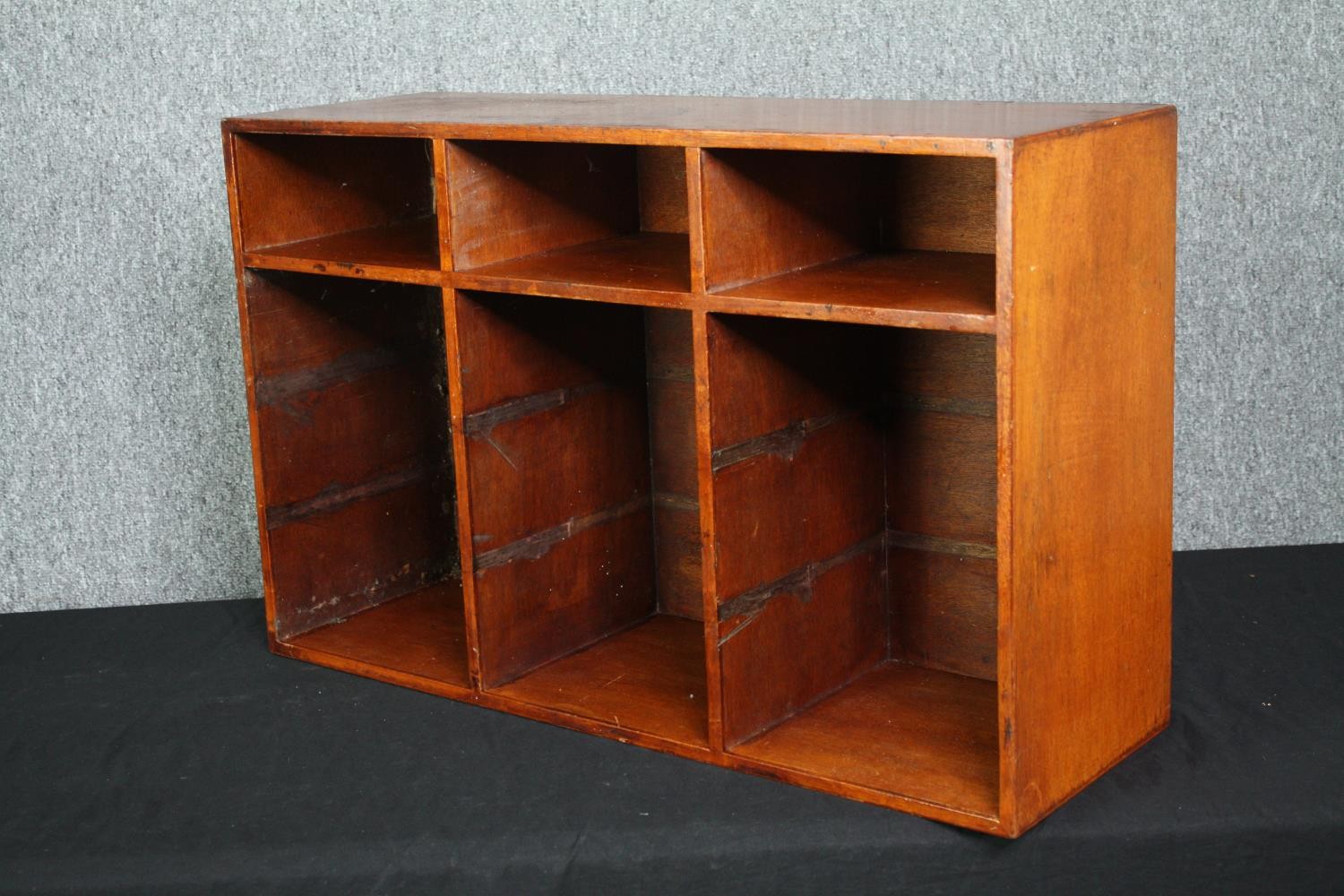 A vintage open table top bookcase. H.47 W.74 D.25cm. (Some shelves missing as seen). - Image 3 of 4