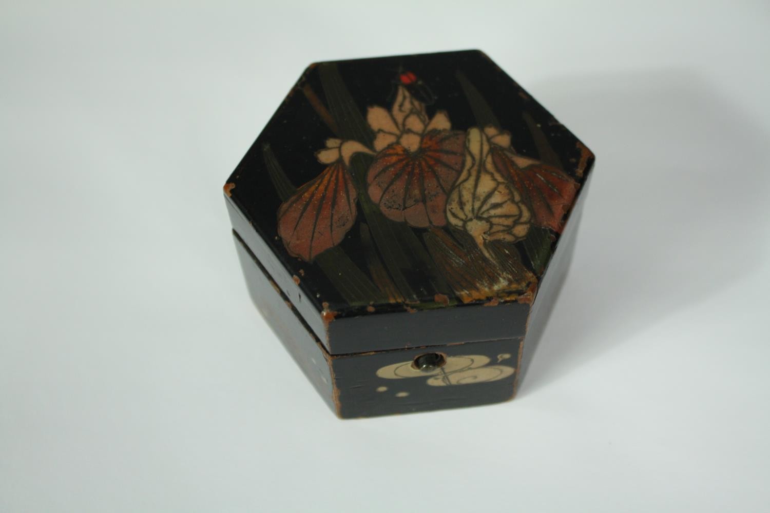 Two Japan lacquered and hand decorated boxes along with boxed glass meditation balls. H.13 W.16 D. - Image 2 of 10