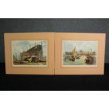 Great Eastern on the Stocks, a pair of early 20th century hand coloured engravings after J W