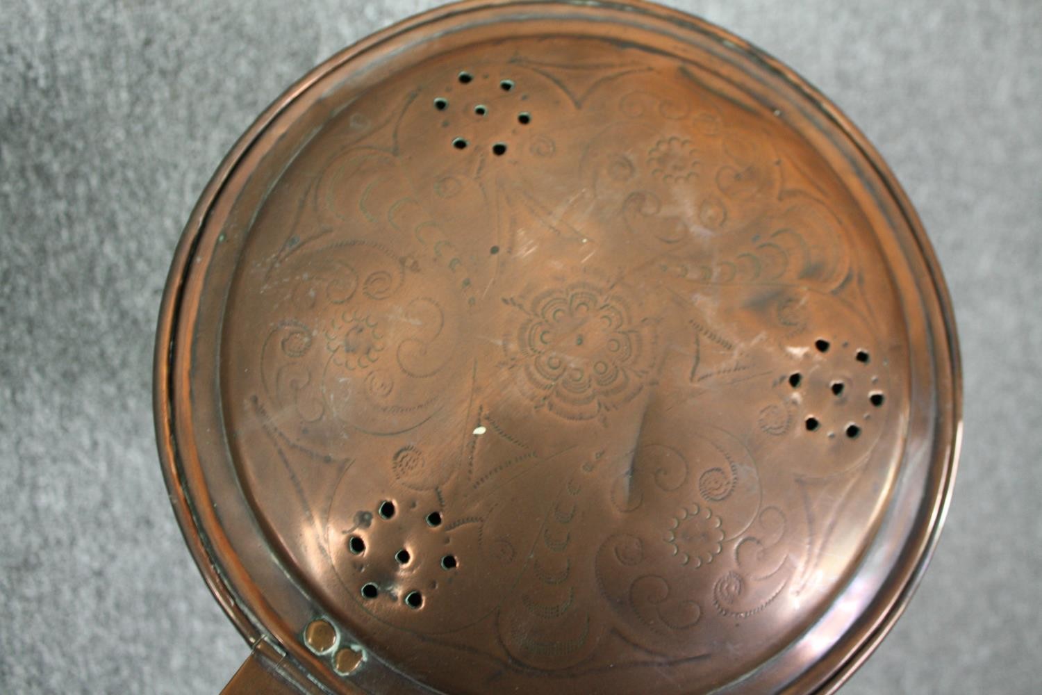 An antique oak stool on stretchered supports along with a 19th century candle box and a bed - Image 5 of 8