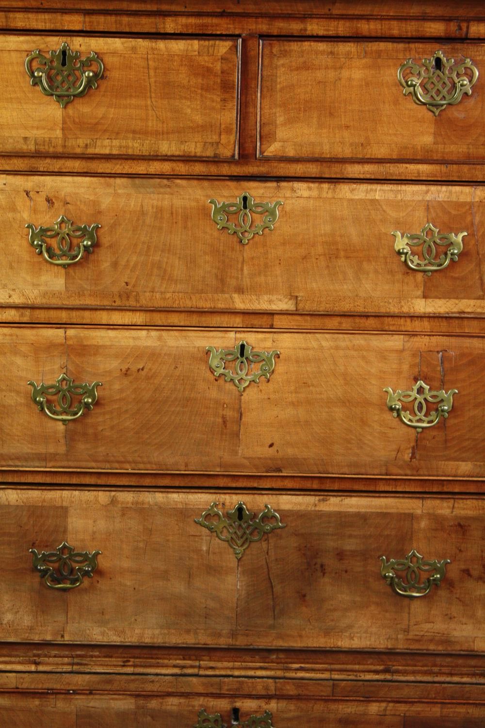 Chest of drawers, early Georgian crossbanded walnut on base fitted with drawer. H.133 W.96 D.47cm. - Image 2 of 8