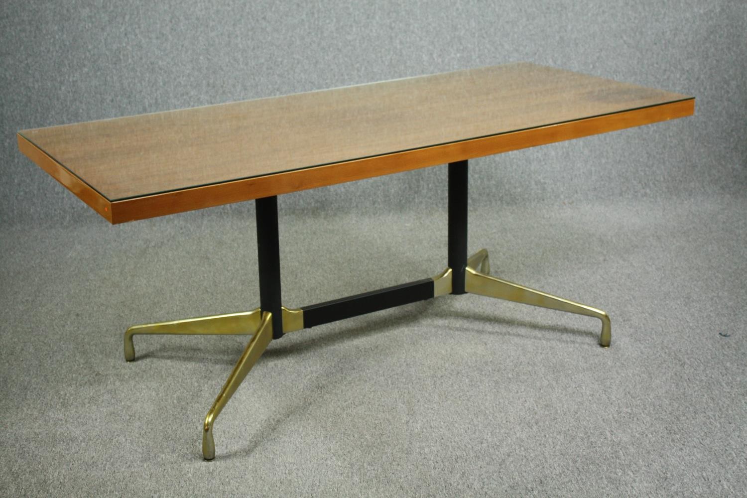 After Charles and Ray Eames for Herman Miller, walnut dining table with plate glass top on aluminium - Image 4 of 9