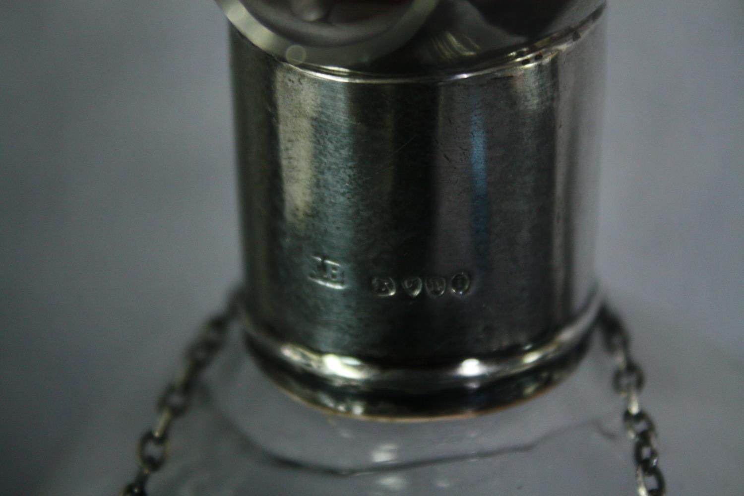 A 19th century hallmarked silver collar glug decanter with a silver sherry label. H.32cm. ( - Image 5 of 5