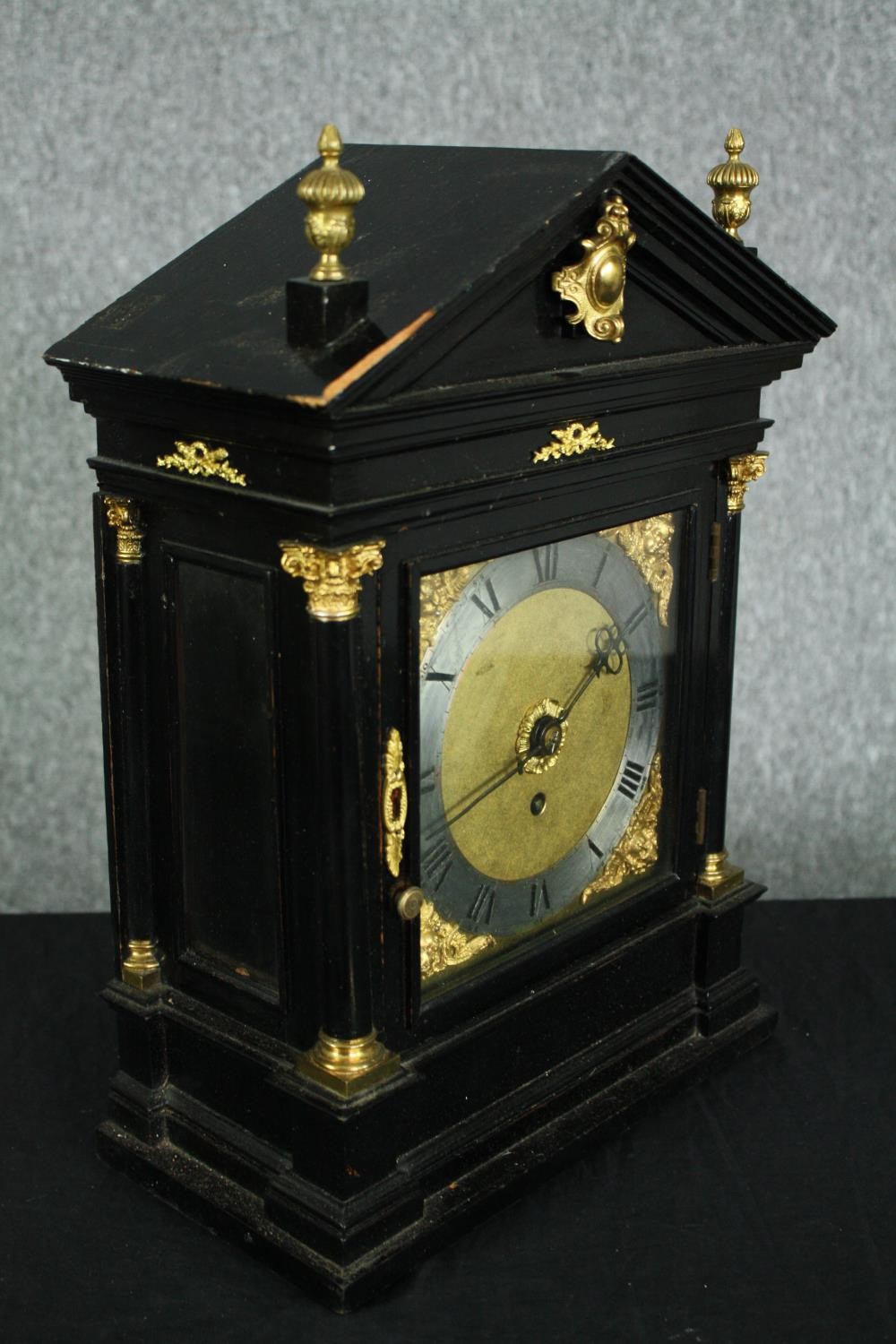 A 19th century French gilt metal mantel clock and a late 19th century ebonised and ormolu mounted - Image 5 of 18